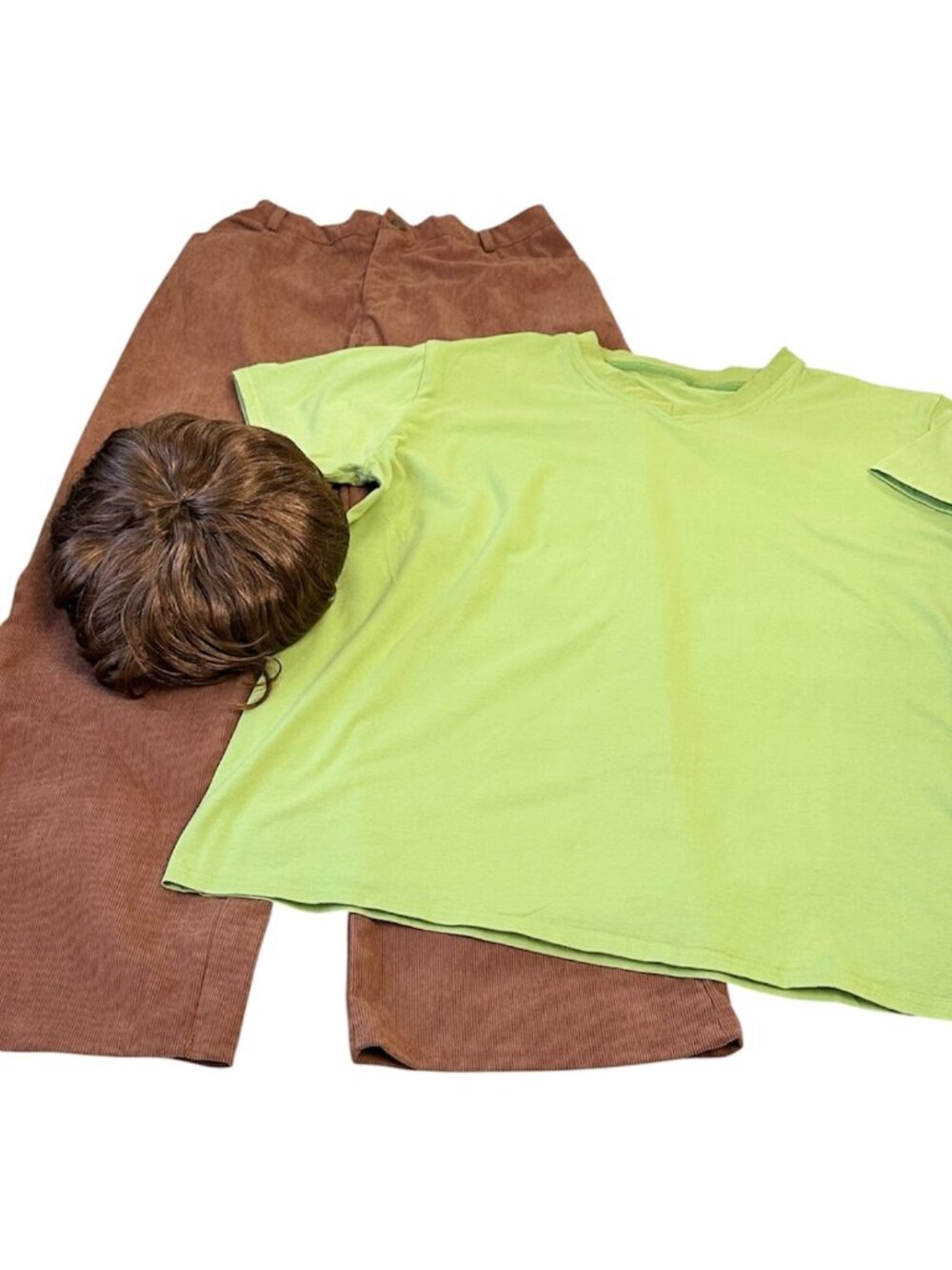 Halloween Mens Shaggy Scooby Do Costume Size XL Green Shirt Brown Pants Wig
